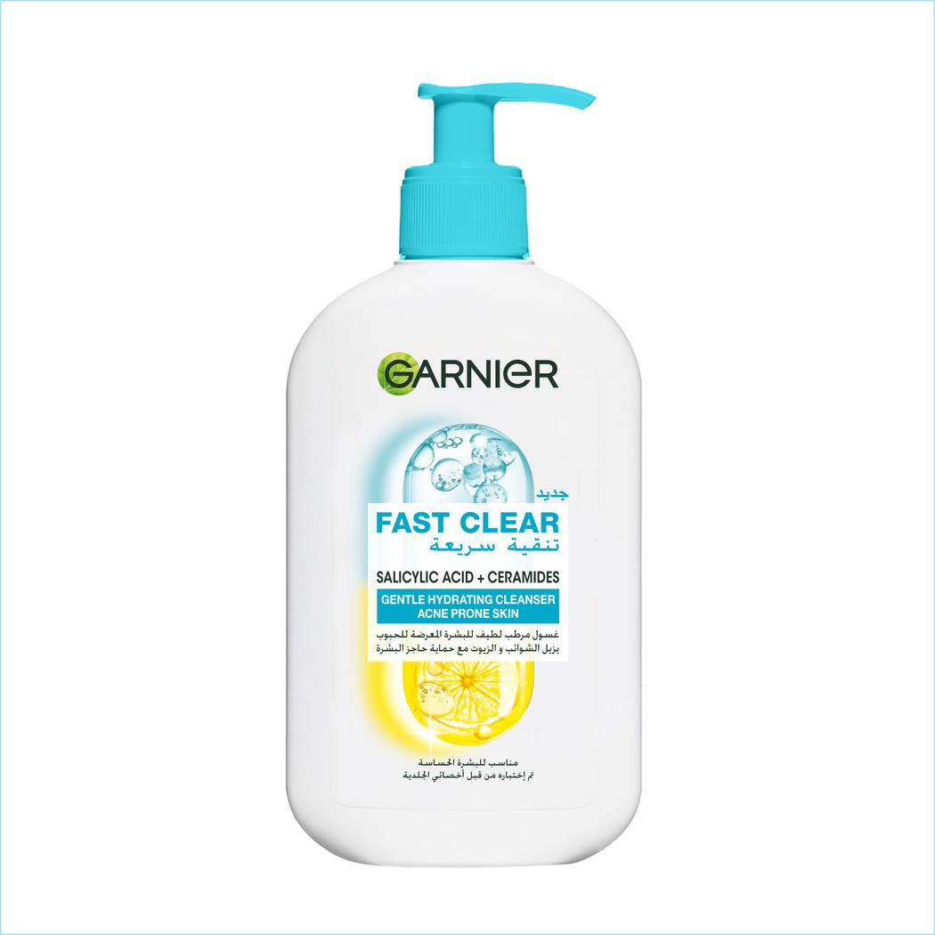 Garnier Fast Clear Gentle Cleanser, Hydrating Face Wash for Acne Prone Skin, 250ml