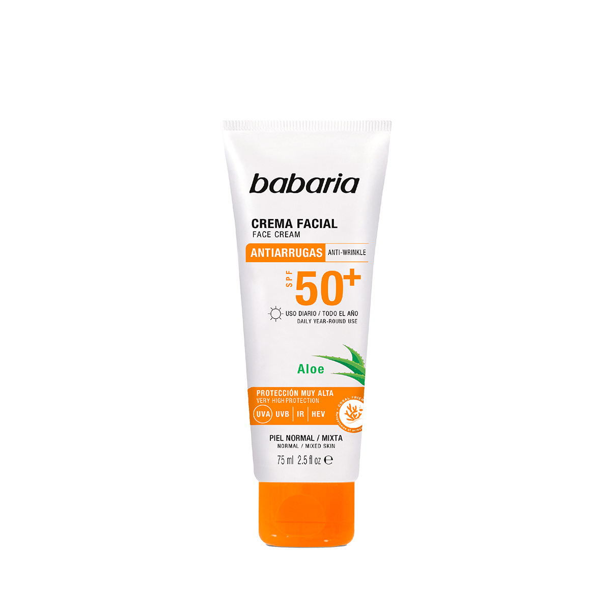 Babaria Aloe Facial Sun Cream SPF50+ Normal To Mix Skin 75ml