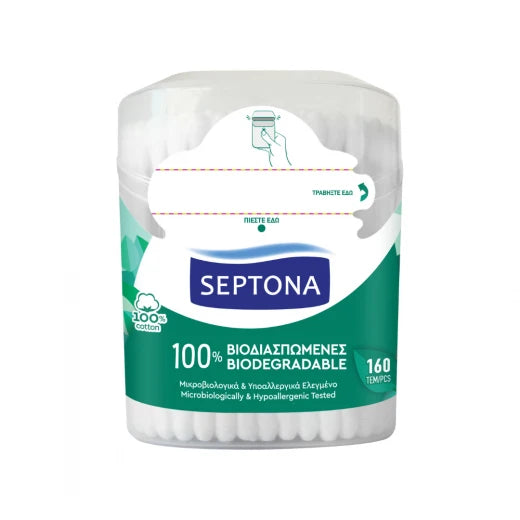 Septona Cotton Buds With Dispenser Pop Up Lid, 160 Pieces