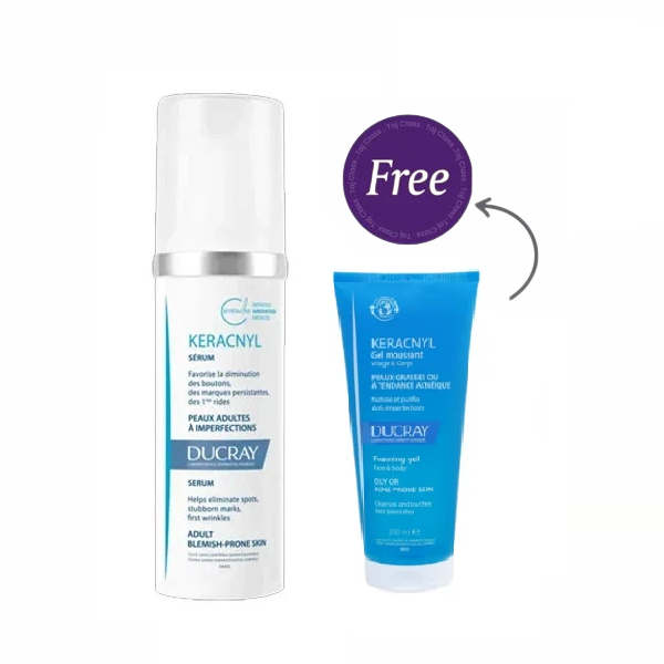 Ducray Keracnyl Serum 30ml + Free Foaming Gel