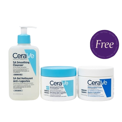 CeraVe SA Smoothing Cleanser for normal, Dry And Rough Skin 236ml & Cerave SA Smoothing Cream 340g + CeraVe Moisturizing Cream 340g Free