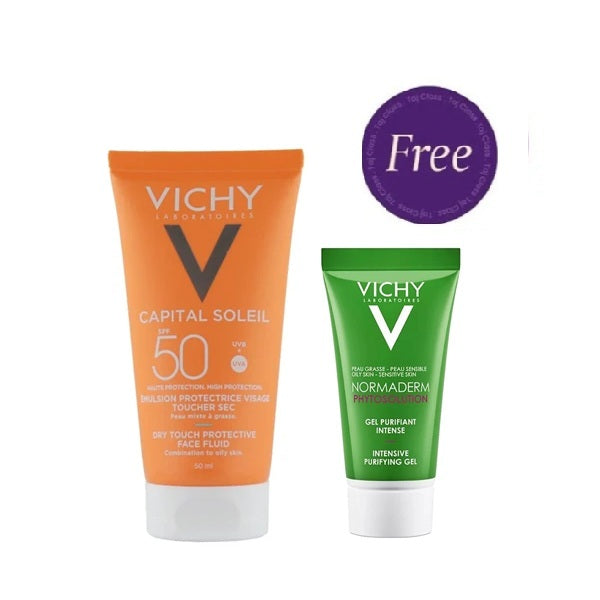 Vichy Ideal Soleil Mattifying Face Fluid Dry Touch Spf50 50ml 25% OFF + Vichy Normaderm Intensive Purifying Cleanser 50ml