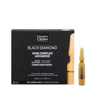 MartiDerm Black Diamond Skin Complex Advanced packaging with ampoules on a light gray background