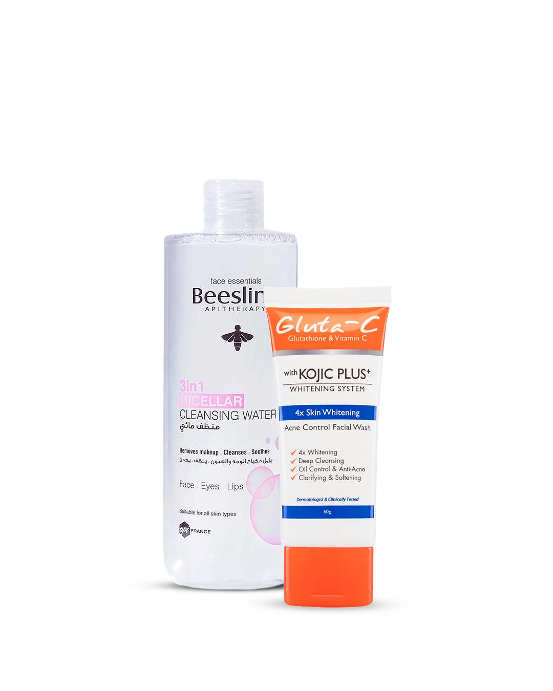 Beesline 3 In 1 Micellar Cleansing Water 400ML + Gluta-C Facial Wash with Kojic Plus 50g Offer