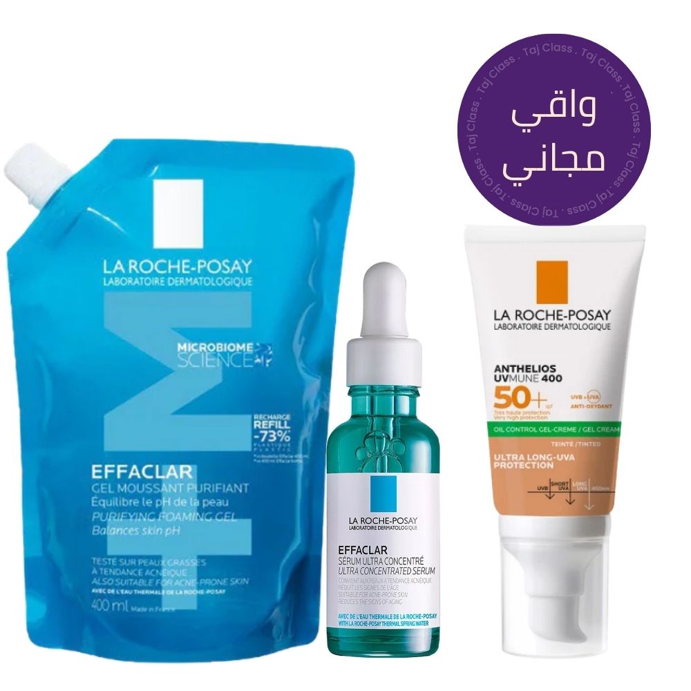 La Roche Posay Effaclar Purifying Foaming Gel Refill 400 ml & Effaclar Serum 30ml & Free Tinted Anthelios Dry Touch Gel-cream 50ml