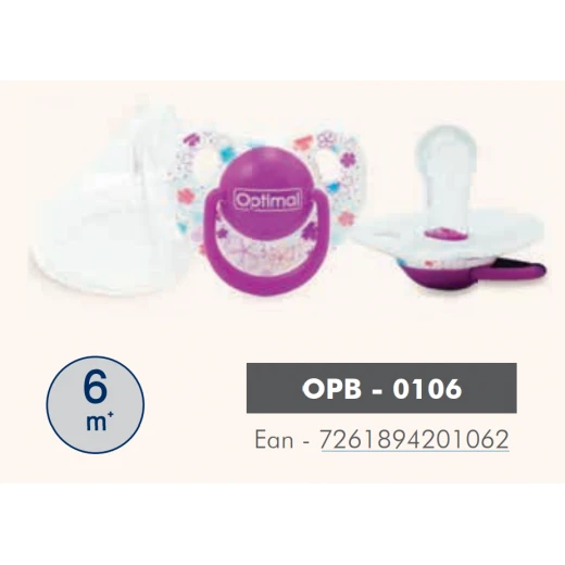 Optimal Round Nipple Silicone Pacifier 6+ Blue 'Pink 'Purple