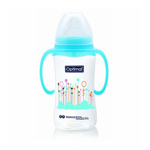 Optimal W/ Neck Feeding Bottle W/ Handle 300Ml Blue 'Pink 'White
