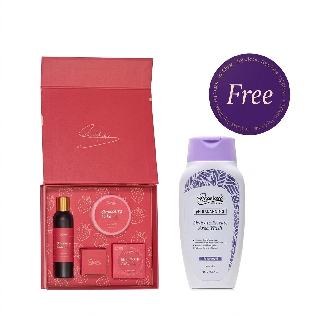 Raghad Organics Strawberry Cake Package + Raghad Organics Delicate Private Area Wash Unscented 240ML Free