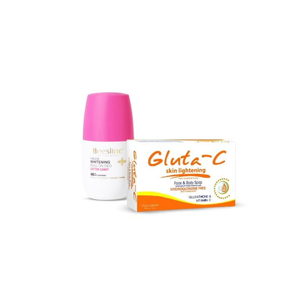Beesline Whitening Roll on Deodorant Cotton Candy 50ml + Gluta-C Skin Lightening Soap Offer