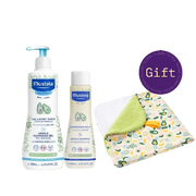 Mustela Gentle Cleansing Gel 500ml & Mustela Baby Gentle Shampoo 200ml With Free Baby Hooded Towel