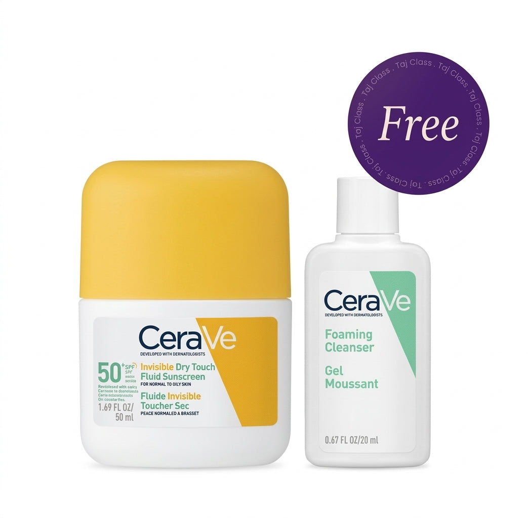 Cerave Invisible Dry Touch Fluid Sunscreen SPF50+ 50ml + Foaming Cleanser 20ml Free
