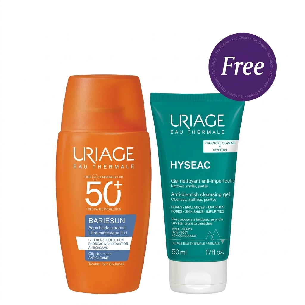 Uriage Bariesun Aqua Fluide Ultra-Mat SPF50+ 50ml +  Hyseac Cleansing Gel 50ml Free