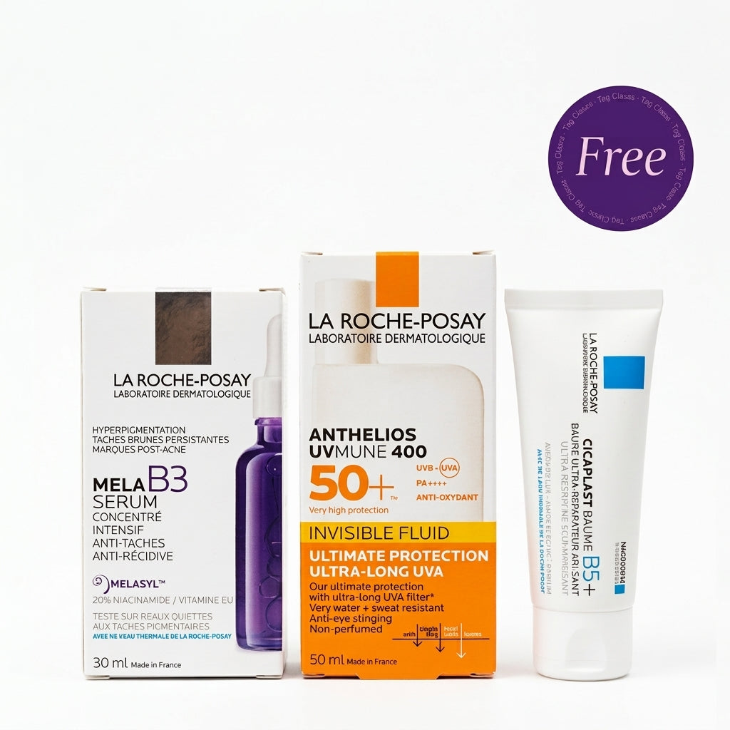 La Roche Posay Mela B3 10 Serum 30ml & Anthelios UVmune 400 Invisible Fluid SPF50+ 50ml+Cicaplast Baume B5+ Ultra Repairing Soothing Balm 40ml  Free