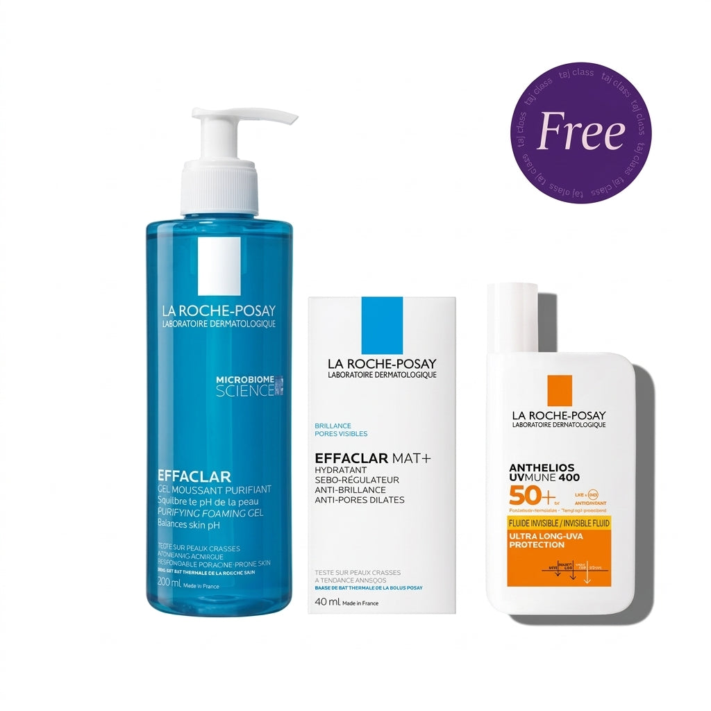 La Roche Posay Effaclar M Foaming Cleansing Gel 400ml & Effaclar Mat Mattifying Face Moisturizer For Oily Skin 40ml + Anthelios UVmune 400 Invisible Fluid SPF50+ 50ml  Free