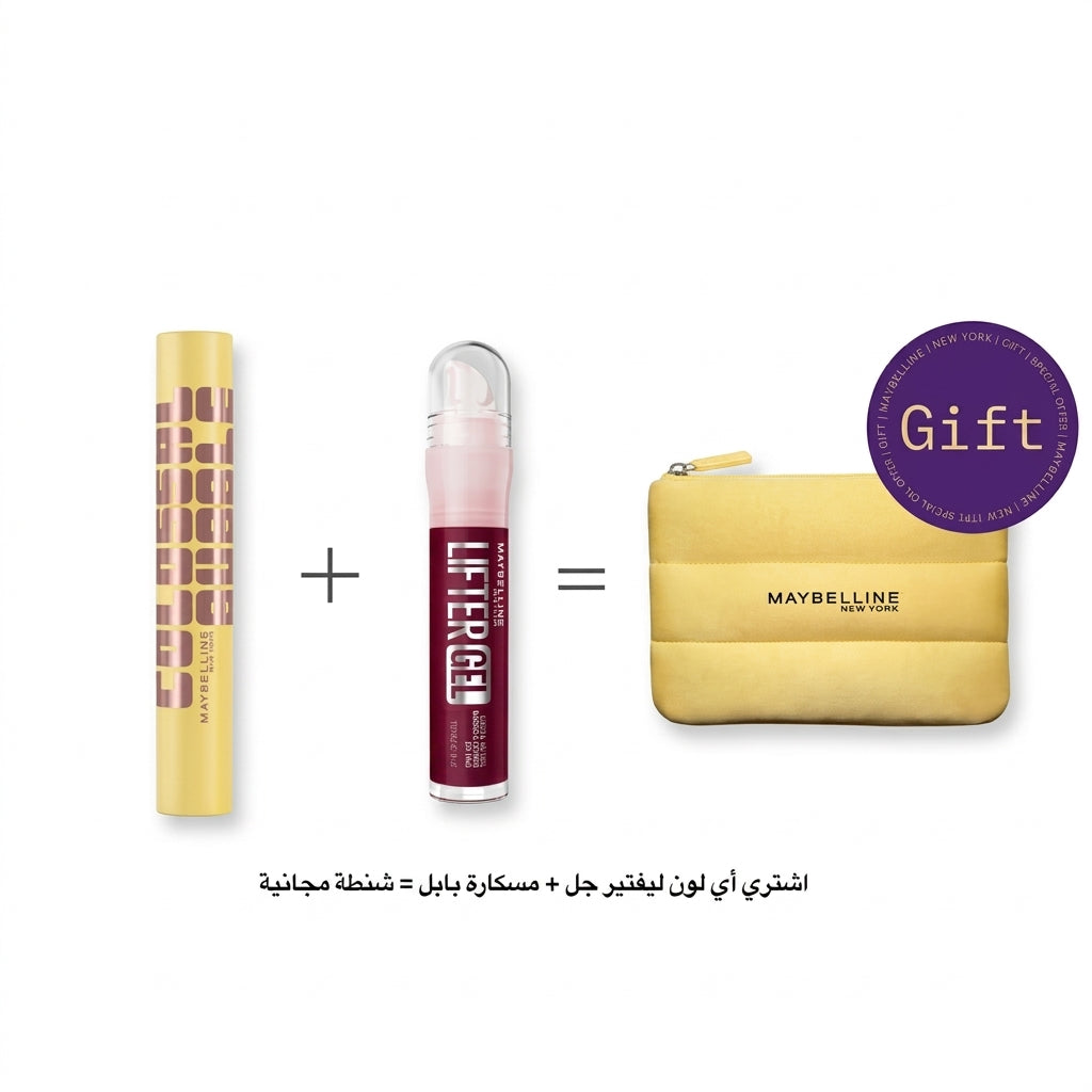 Maybelline Colossal Bubble Mascara Black +  Lifter Gel Lip Oil-In-Gel Lip Gloss + Free Bag
