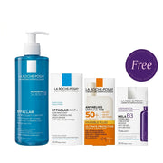 La Roche Posay Effaclar Cleansing Gel 400ml & Effaclar Mat Mattifying Face Moisturizer 40ml & Anthelios UVmune 400 Invisible Fluid SPF50+ 50ml +Mela B3 10 Serum 30ml Free