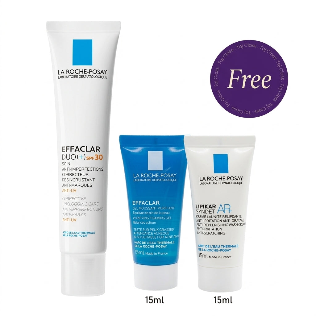 La Roche Posay Effaclar Duo + SPF30 Acne Treatment Cream for Oily and Acne Prone Skin 40ml  + Effaclar M Foaming Cleansing 15ml & Lipikar Syndet Ap 15ml Gift