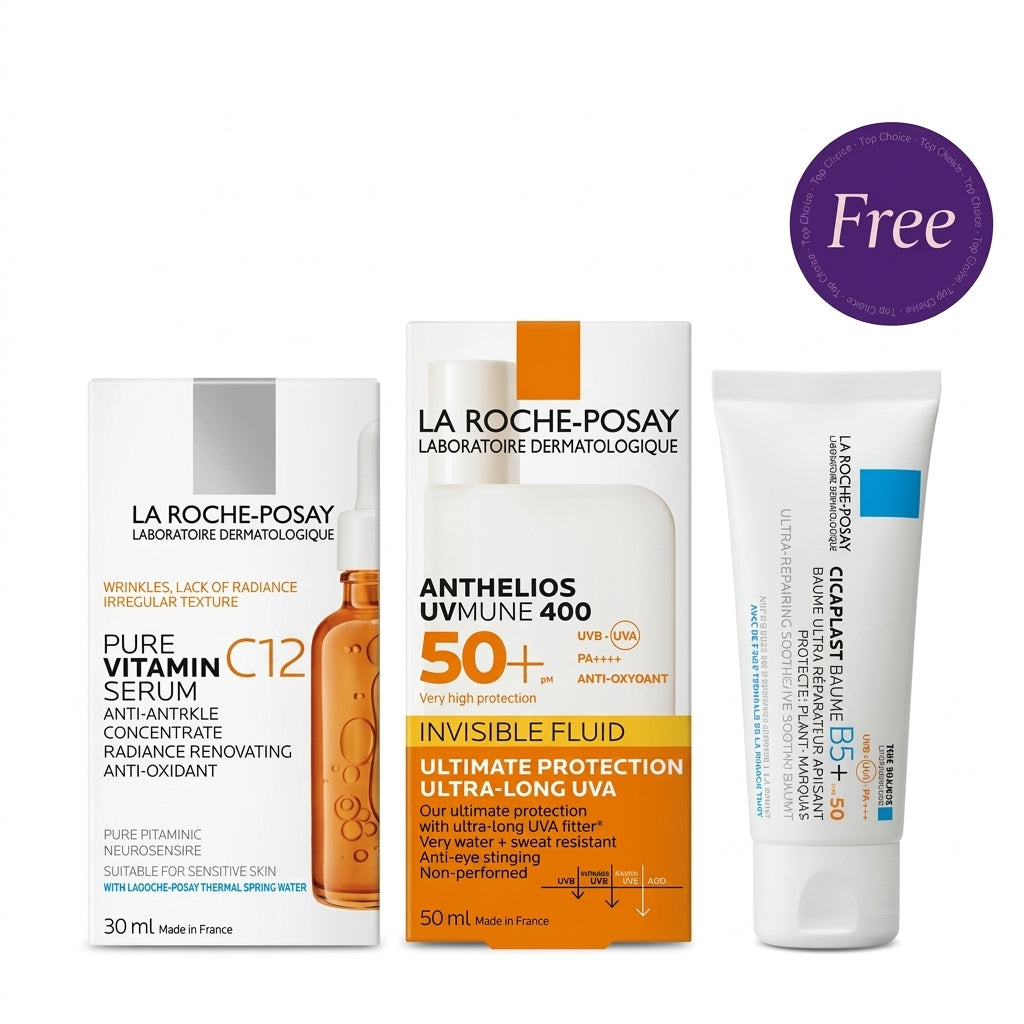 La Roche-Posay Pure Vitamin C12 30ml & Anthelios UVmune 400 Invisible Fluid SPF50+ 50ml +  Cicaplast Baume B5 SPF50 40m Free