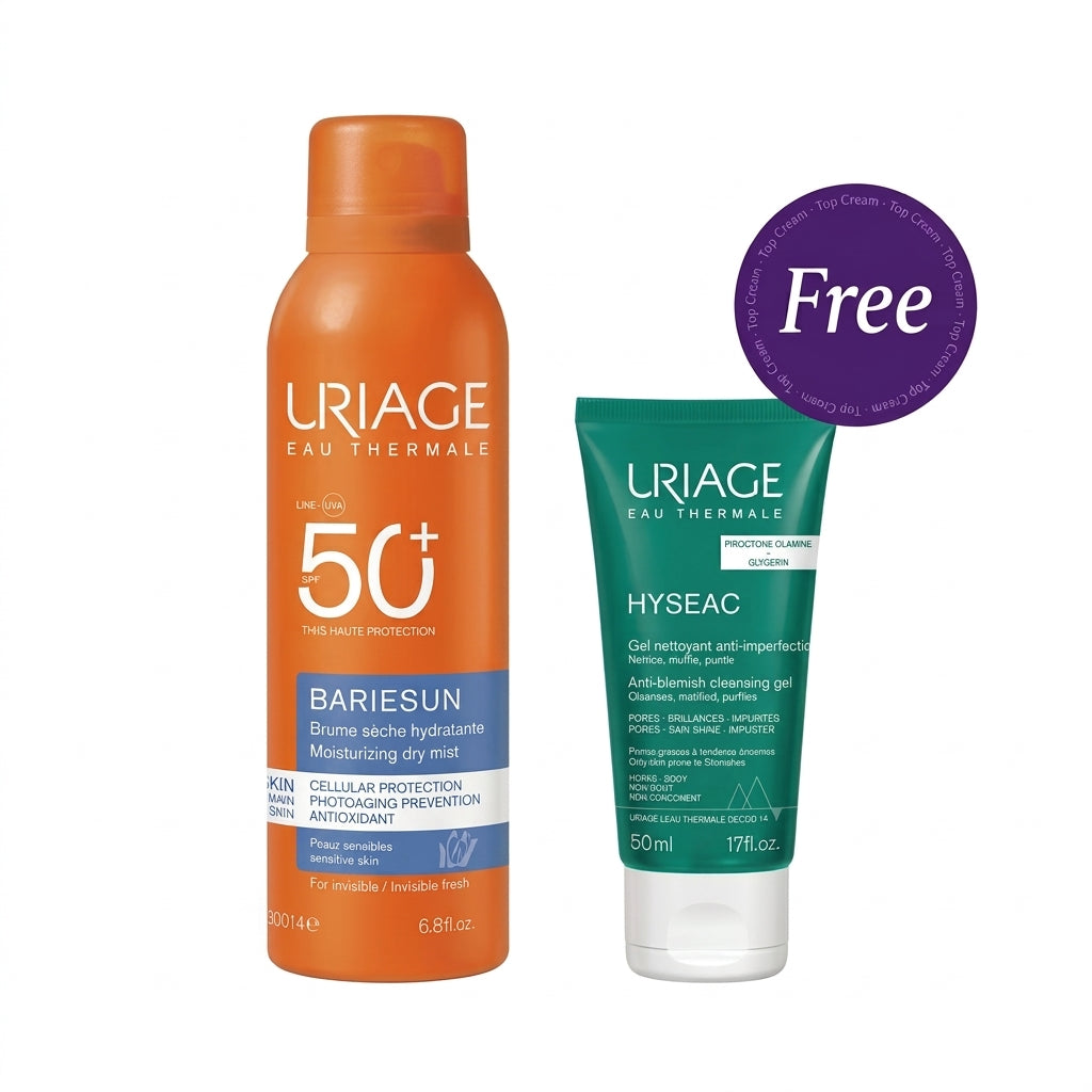 Uriage Bariésun Moisturizing Dry Mist SPF50+ 200ml +  Hyseac Cleansing Gel 50ml Free