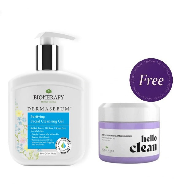 Bio Balance Derma Sebum Purifying Facial Cleansing Gel 250ml + Hello Clean Deep Hydrating Cleansing 100ml Free
