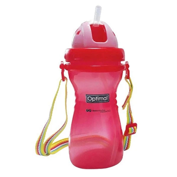 Optimal P.P Wide Neck Straw Bottle 400Ml Blue 'Pink
