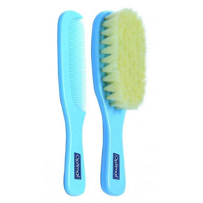 Optimal Hair Brush With Comb Set Blue With Pink With White