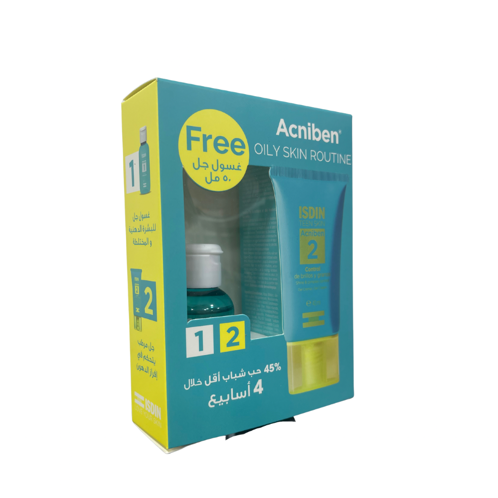 Isdin Acniben Shine And Spot Control Gel Cream 40ml & Free  Acniben Facial Cleanser Gel 50ml