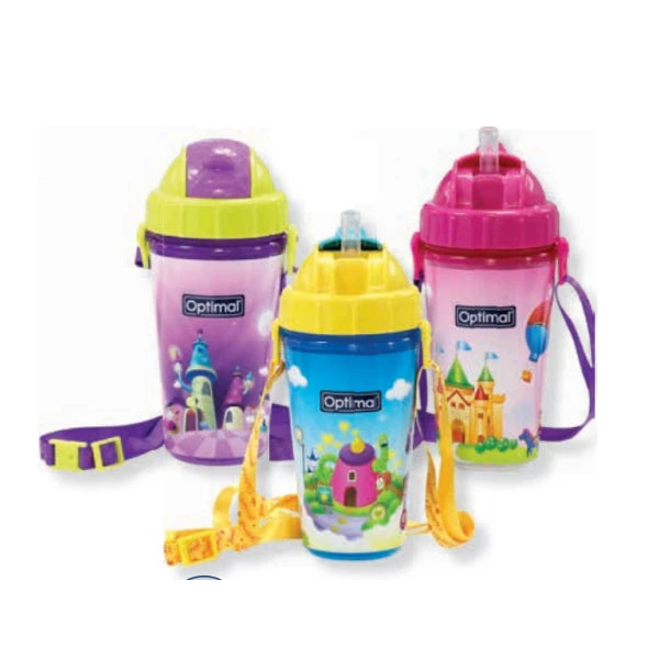 Optimal Silicone Straw Bottle 250Ml Blue 'Pink 'Purple