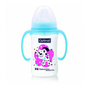 Optimal W/Neck Feeding Bottle W/Handle 240Ml Blue 'Pink 'White