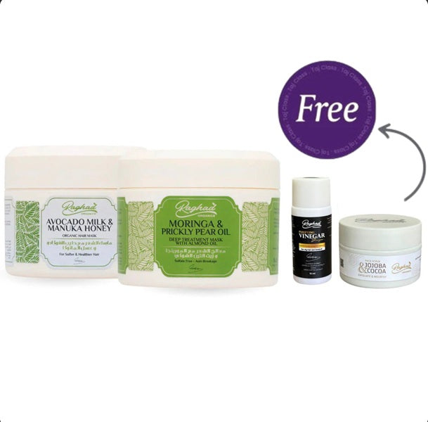 Raghad Organics Avocado Package 2x 500ml + Free Vinger Shampoo 15ml & Cocoa Scrub 50ml