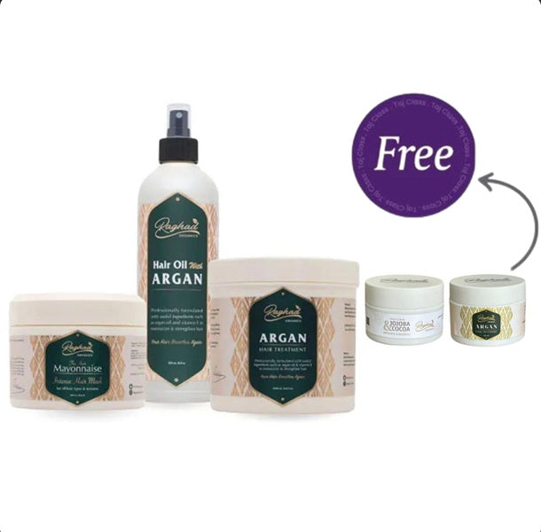 Raghad Organics Hair Package + Free Jojoba Scrub 50ml & Argan Treatment 50ml