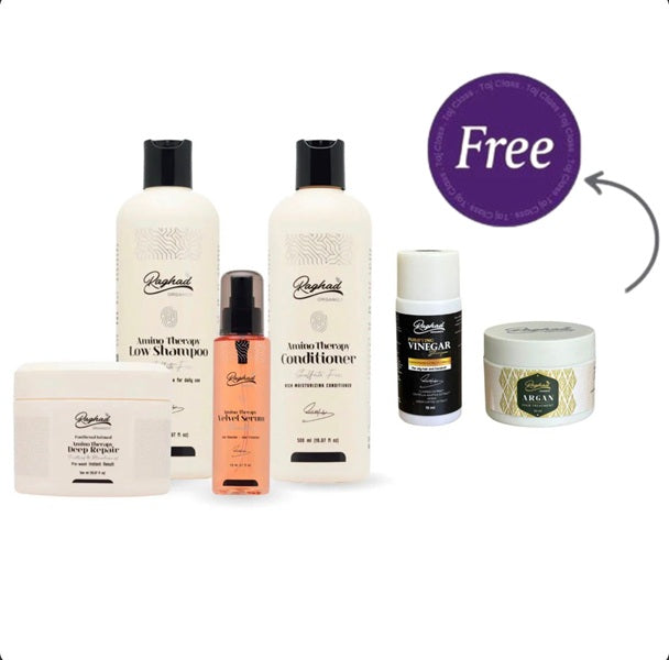 Raghad Organics Amino Therapy Package + Free Vinegar Shampoo 15ml & Argan Treatment 50ml