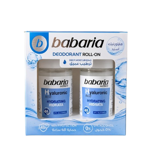 Babaria Deodorant Roll On Crystal Hyaluronic Acid Twin Pack