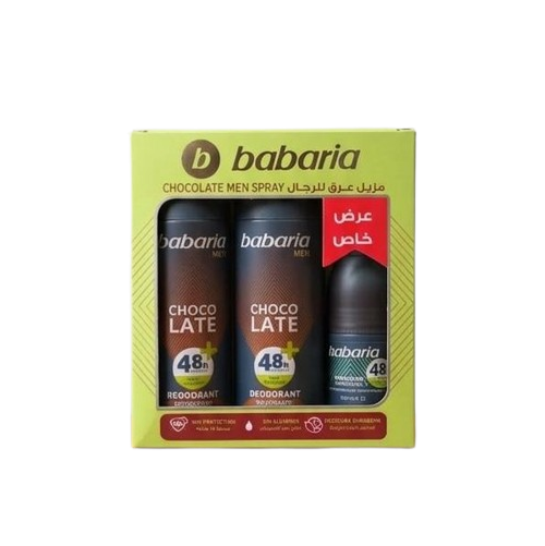 Babaria Chocolate Deodorant Spray For Men 200ml Double +Deodorant Roll On For Men 50ml