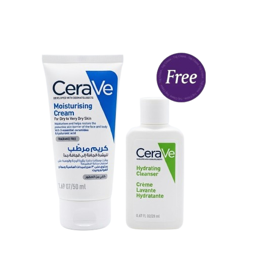 Cerave Moisturizing Cream For Dry To Very Dry Skin 50ml + Hydrating Cleanser 20ml Free