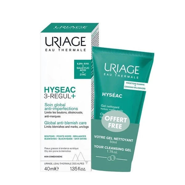 Uriage HysÉac 3 Regul Global Skincare 40ml + Cleansing Gel Hyseac 50ml Free Gift