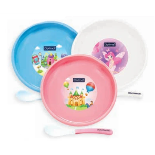Optimal Non Slip Feeding Dish With Stp Blue 'Pink 'White