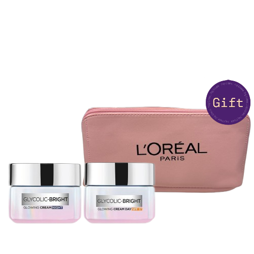 L'Oréal Paris Glycolic Bright Day & Night Cream 20% Discount + Toiletry Bag Gift