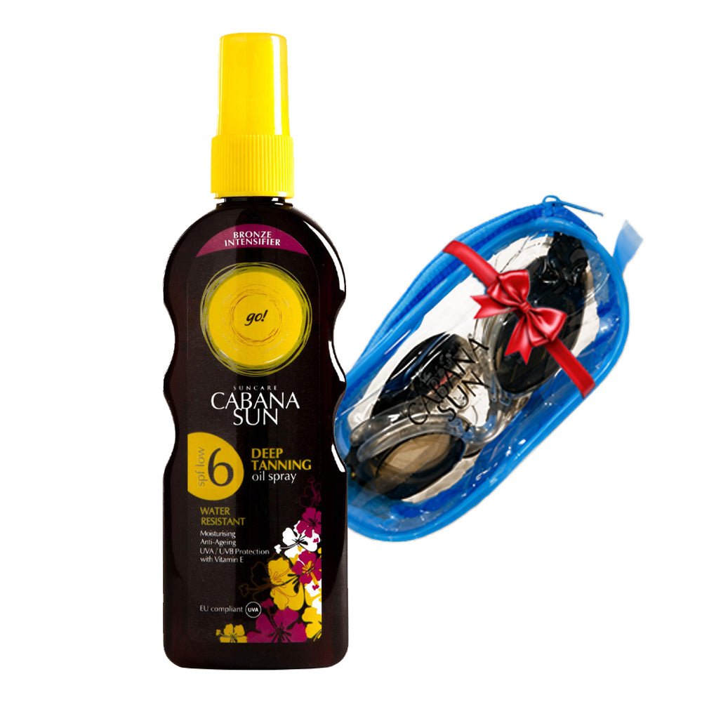 Cabana Sun Deep Tanning Oil Spray SPF6 200ml + Free Gift Swim Goggle