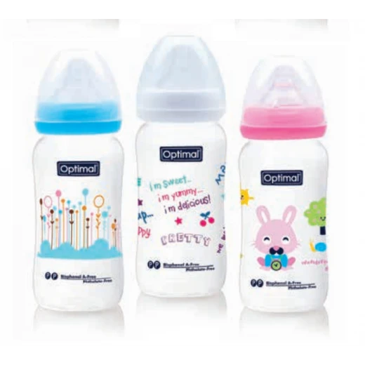 Optimal Wide Neck Feeding Bottle 300Ml Blue 'Pink 'White