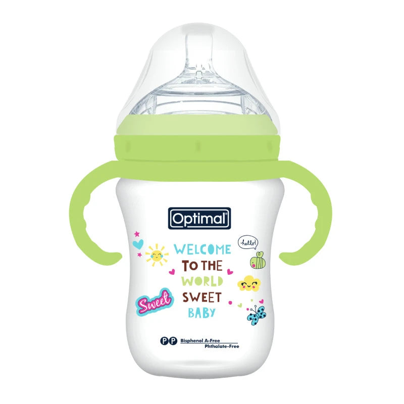 Optimal Mamilla Extra Wide Neck With Handle - Double Anti - Colic System (300Ml) - 6+ Blue 'Pink 'Green