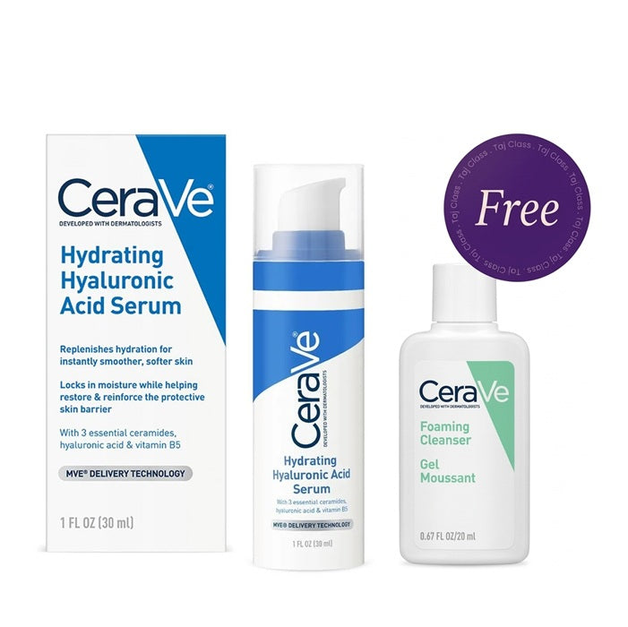 CeraVe Hydrating Hyaluronic Acid Serum 30ml + Foaming Facial Cleanser 20ml Free
