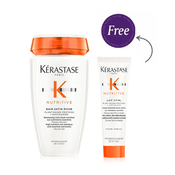 Kerastase Nutritive Bain Satin Riche High Nutrition Rich Shampoo For Very Dry Hair - 250ml + Kerastase Nutritive Lait Vital 30ml