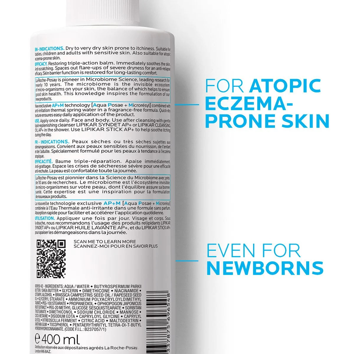 La Roche Posay Lipikar Baume Ap+M Moisturizing for Dry and Eczema-Prone Skin 400ml + Lipikar Syndet Ap 100ml (gift)