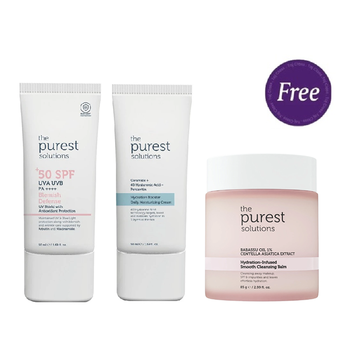 Blemish Defense Spf50+ 50ml - Uv Sheild With Antioxidant Protection - The Purest Solutions & Hydration Booster Daily Moisturizing Cream 50ml Hydration Booster Daily Moisturizing Cream 50ml + Cleansing Balm 85g Free