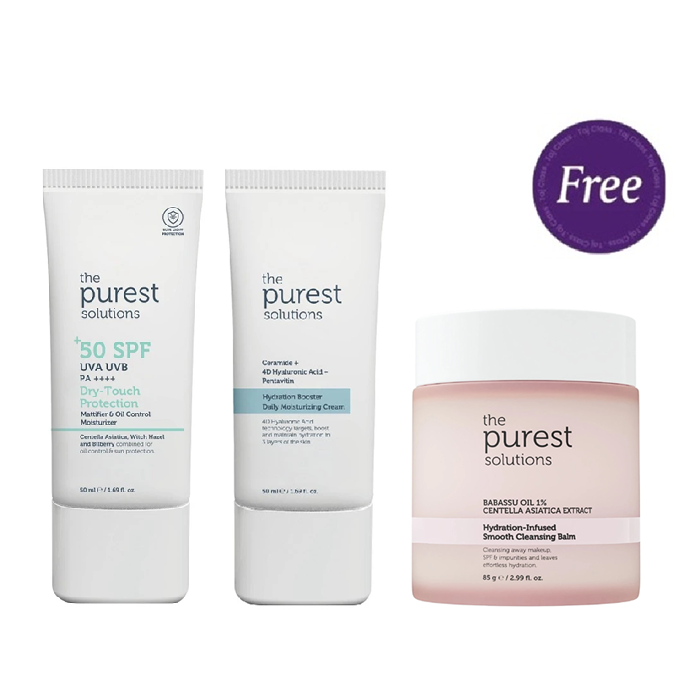 Dry Touch Protection Spf50+ 50ml - Mattifier & Oil Control Moisturizer - The Purest Solutions  & Hydration Booster Daily Moisturizing Cream 50ml Hydration Booster Daily Moisturizing Cream 50ml + Cleansing Balm 85g Free