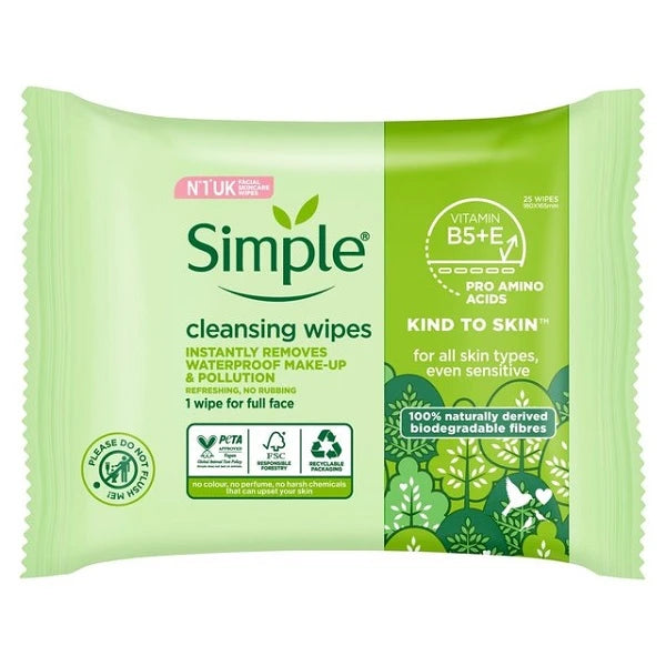 Simple Cleansing Wipes For All Skin Types Even Sensitive 25 Wipes